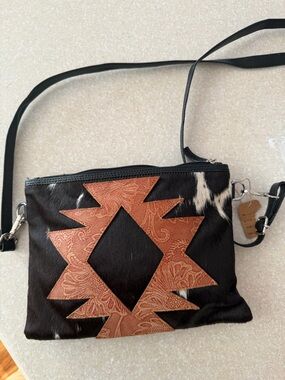 Brown and Black Aztec Accent Crossbody Bag